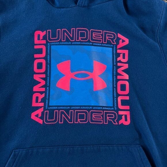 Under Armour Hoodie Cold Gear Youth Large Blue Pullover Long Sleeve Sweatshirt - Picture 2 of 14